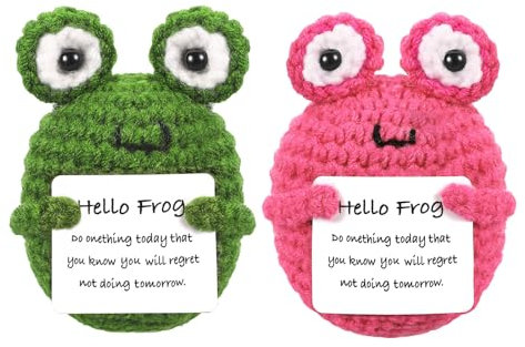 ASMPCUE 2er Set Positive Frosch Geschenke mit Positivkarte, Creative Knitting Wool Doll Positive Frog Stressabbau Fluffy Stuffies Lucky Charm Courage Gift, Get Well Gift, Cheer Up School Gift