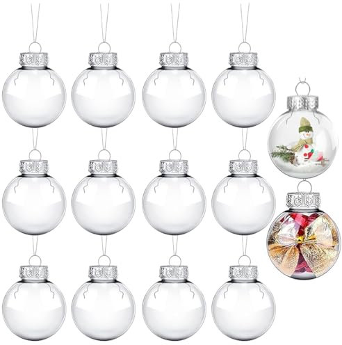 YINZZTRY Durchsichtige Weihnachtskugeln, 12 Stück Klar Kunststoff Transparent, Christmas Decoration Kugeln, 6 cm