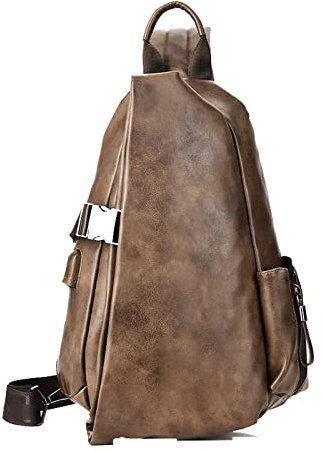 SLDEAF Umhängetasche Multifunktionale Leder-Crossbody-Tasche der Männer USB Wiederaufladbare Brusttasche wasserdichte Schulter Crossbody Bag Umhängetasche(Bruin)
