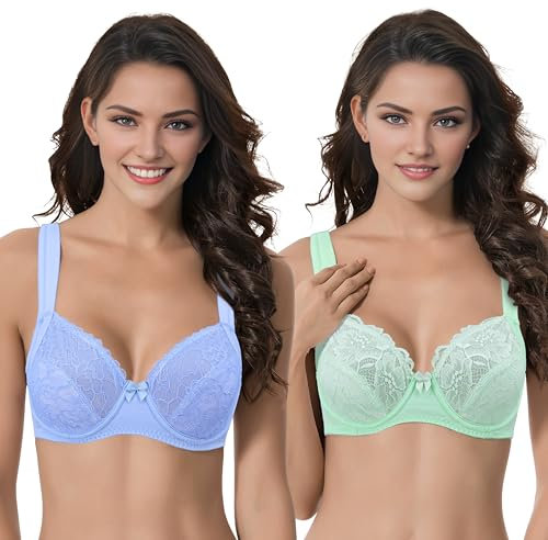 Curve Muse - Soutien-Gorge Grande Taille Balconnet avec Armatures avec Bretelles Matelassées et Dentelle - Pack de 2-Light Blue,Mint-100D