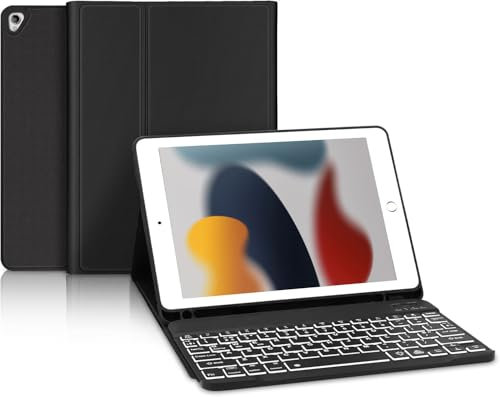 IVEOPPE Keyboard for iPad 9th Generation 2021, UK Layout Keyboard for iPad 8th 2020/ 7th 2019, Detachable Bluetooth Keypad for Air 3, Black