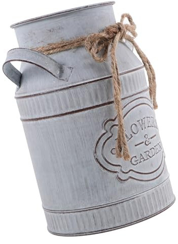 Alipis alte Vase Metall Blumenvase Landhausstil Blumenvase Rustikale Blumenvase Antikes Metall Eimer Design Bauernhaus-Vasen aus Metall kleine dekorative Krüge Galvanisiertes Eisen Grey