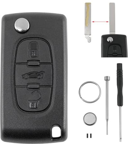 CE0523 For Peugeot 207 307 308 407 607 and Citroen C2 C3 C4 C5 C6 3 Buttons Car Key Fob Case with VA2 Blade and Battery CR1620 Pin Removal Tool