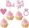Xsstarmi 24 Pack He Asked She Said Yes Cupcake Toppers Glitter Heart Ring Bachelorette Cupcake Picks for Wedding Engagement Bridal Shower Theme Party Cake Decorations Supplies Pink