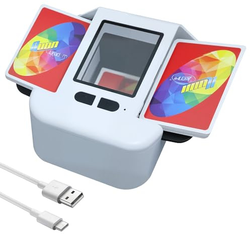ZAKVOP Melangeur de Carte Électronique, Melangeur Carte 2000mah Batterie Rechargeable, Mélangeur de Cartes à Jouer Rapide, Mélangeur de Cartes à Faible Bruit pour UNO, Poker, Skyjo, Skip Bo (Blanc)