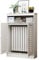 Wood Heating Cover Storage Organizer Cabinet, White Radiator Cover Louvered Grill Shelf Cabinet with 2 Doors and Modern Vertical Slats for Living Room and Bathroom Floor Decor