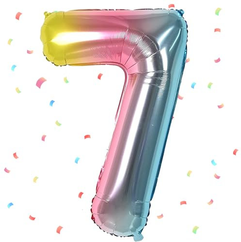 Regenbogen Luftballon 7,Zahlen Luftballon Regenbogen,40 Zoll Bunt Folienballon 7,101cm Sandweiß Zahlenballon 7 Helium Ballon Luftballon 7 Geburtstag für 7 Jahre Geburtstagsdeko Kinder Mädchen Junge
