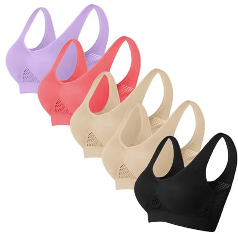 Generisch 5er Pack BHS Bustier Damen Sport BH Große Größen Starker Halt Comfit BHS Atmungsaktiv Soft Seamless BH-Set Bra Sportunterwäsche für Damen Alltag Joggen Yoga Fitness Lila XL