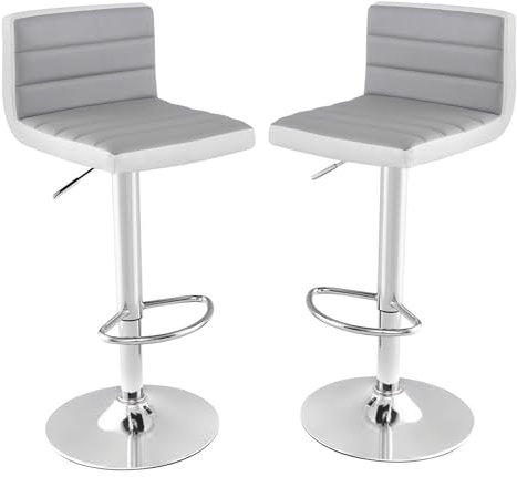RELAX4LIFE Barhocker 2er Set, höhenverstellbare Esszimmerstühle aus Kunstleder, drehbare Thekenstühle mit Metallbasis & Fußstütze, 150 kg belastbar, gepolsterte Sitzhocker für Kücheninsel Café Pub
