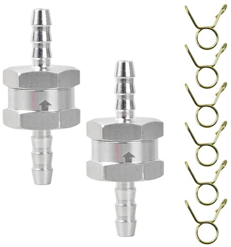 2 Piezas Válvula de Retención de Combustible con 6 Clip de Resorte, 6mm Válvula de Retención de Aluminio Aleación, Válvula de No Retorno de Combustible, para Aceite Cromado y Agua, Gasolina, Diésel