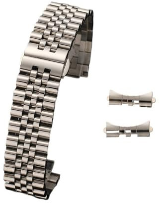 Run Ken 16/18/20/22 mm, kompatibel mit Jubilee-Uhrenarmband aus massivem Edelstahl, kompatibel mit Rolex 12/13/14/17/19 mm, flaches, gebogenes Endarmband, Ersatz(Silver,19mm)