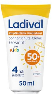 Ladival Kinder Sonnencreme LSF 50+ für empfindliche Kinderhaut - Sonnencreme für Gesicht und Körper, für Babys und Kinder ab 6 Monaten, pflegend, extra wasserfest, 4-fach Zellschutz, 50ml
