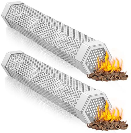 2 Stück Pellet Smoker Rohr aus Edelstahl, Sechseck-Röhrchen, effektiv, zum Räuchern, hitzebeständig, gegrillter Smoker für warmes oder kaltes geräuchertes Schweinefleisch