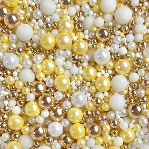 Yellow sprinkles for cakes yellow lemon gold white cupcake edible metallic pearls toppers sprinkle mix blend pastel summer easter Mother's Day decoration baking biscuits cake topper DAFFODIL