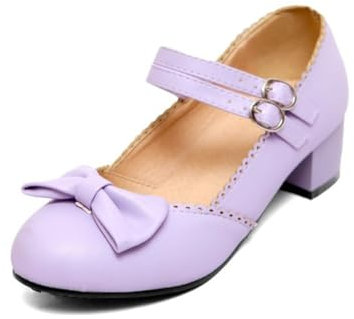 100junzidao Damen Niedliche Lolita Schuhe Süße Mary Jane Schuhe Lila Schleife Passend Student Schuhe Mädchen Täglich Tragen Kleid Schuhe Dating Einkaufen Anime Schuhe