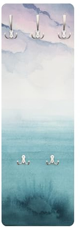 Wandgarderobe inkl. 5 Haken Strand Meer Natur platzsparendes Design - Made in Germany - Motiv Aquarell Flurgarderobe türkis schmal Garderobenpaneel 2245