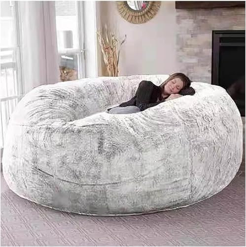 Generisch Giant Fur Bean Bag for Living Room Furniture for Adults, Large Round Soft Fluffy Faux Fur Bean Bag Lazy Sofa Bed Cover, Fillers not Included (Weiß, 6ft)