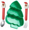 LOEFLIFA Plato Dividido Forma de Árbol de Navidad para Tenedor y Cuchara Bandeja de Frutas y Aperitivos de Plástico Set Infantil Verde para Fiestas y Comidas