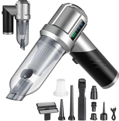 HONEYYEAR Kabelloser Handstaubsauger 16000Pa, 4-in-1 Akku Auto Staubsauger mit 6000mAh, Faltbarer Mini Staubsauger mit LED Akku-Anzeige & 9 Düsen für Zuhause, Auto, Büro und Haustiere