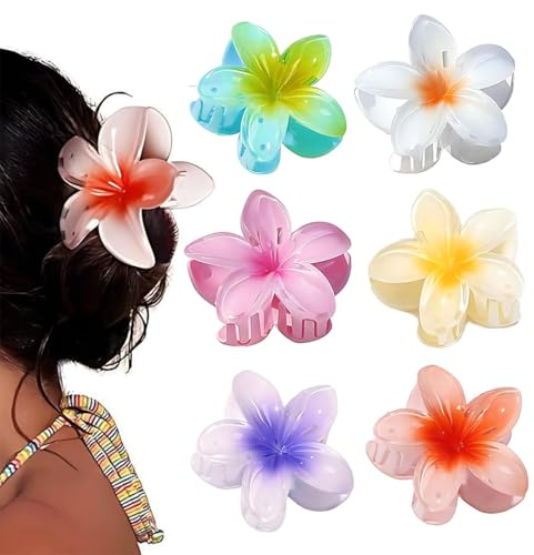 GNALIA Lot De 6 Pinces À Cheveux Fleur Hawaïennes Pour Femmes, Accessoires Pour Cheveux Épais En Violet-Blanc, Bleu, Jaune, Orange, Rose, Orange-Blanc
