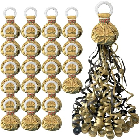 Vayliro Lot de 20 serpentins à confettis - Serpentins - Bombes - Serpentins à main - Streamer - Nouvel An - Rubans lancés à la main pour mariages, fêtes de Noël, noir et or M