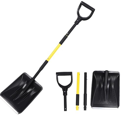 Robuste Schneeschaufel, abnehmbare, ergonomische Gartenschaufel, Schneeschieber mit D-Griff und Aluminiumstreifen für Garten, Auto, Camping, Outdoor