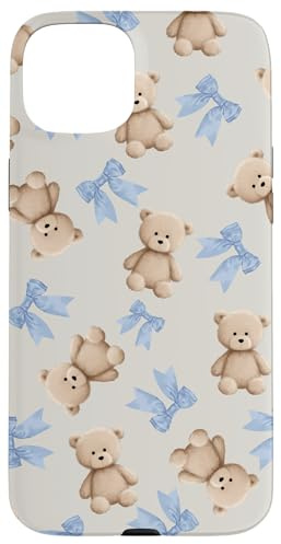 Coquette Teddy Bear Blue Bows Cute Soft Retro Aesthetic Case for iPhone 15 Plus