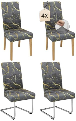Dmyifan 4er Set Stuhlhussen – Schwarz-Gold-Marmor-Optik Chair Cover, Elastisch, Waschbar für Esszimmer, Hochzeit, Party – Luxuriöses Design