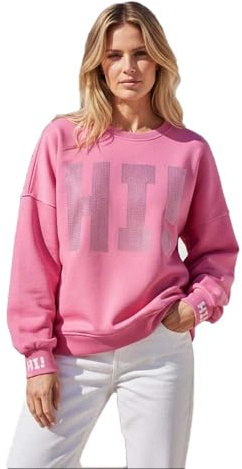 Miss Goodlife Damen Sweatshirt, Roundneck Hi!, MG13588, flashrose/White,