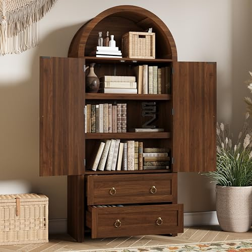 Terahanda Sideboard im Korbgeflecht-Bogenstil, Doppelschubladen, Vintage-Sideboard für Wohn- und Schlafzimmer, Aufbewahrungsschrank