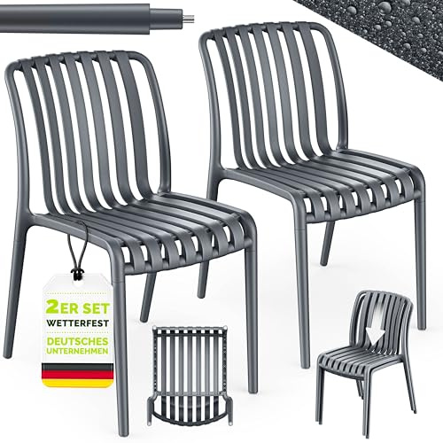 tillvex® Gartenstühle 2er Set Stapelbar Wetterfest & UV-beständig bis 120kg | Outdoor Stühle Kunststoff | Gartenstühle Balkonstuhl Outdoor | Stapelbarer Terrassenstuhl Gartenmöbel Balkon Garten Terrasse
