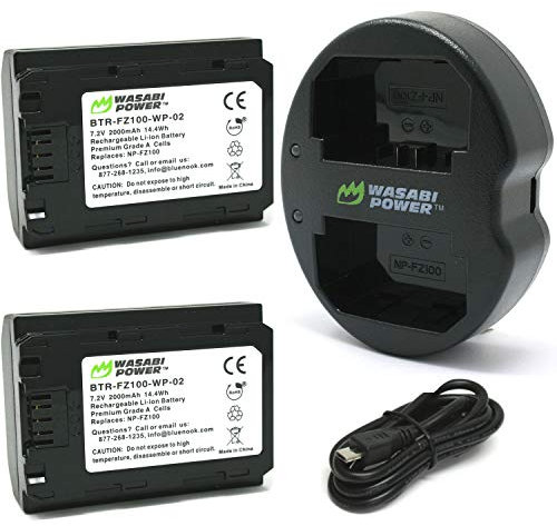 Wasabi Power Battery (2-Pack) and Dual USB Charger for Sony NP-FZ100, BC-QZ1 and Sony a9, a7R III, a7 III