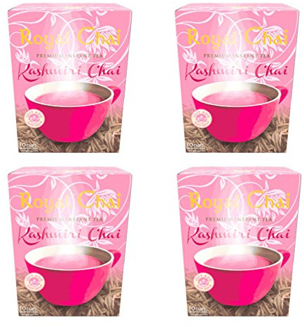 Kashmiri Pink Tea by Royal Chai (Unsweetened) 4 x 140g - Noon Chai Instant Tea Powder (Including Milk Powder) Kashmiri Green Tea and Pistachio Flavour