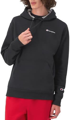 Champion Powerblend Felpa con Cappuccio, Nero – Left Chest Script, M Uomo