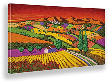 Giallobus - Quadro - Stefano Calisti - Paesaggio di Campagna Tramonto 2 - Tela Canvas - 140x70 - Pronto da Appendere - Quadri Moderni per la casa