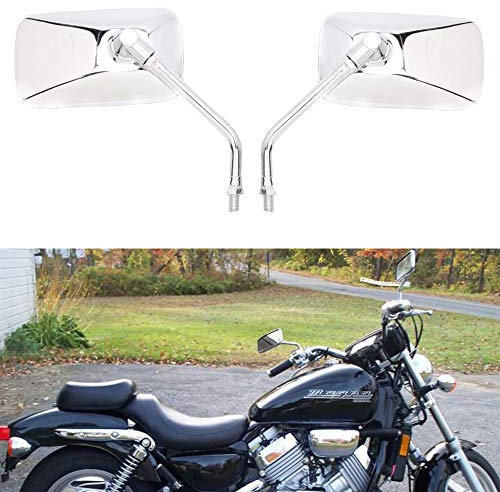M10 Motorrad Rückspiegel, Chrom Rechteck Motorrad Rückspiegel für Bobber ATV Street Bike Cruiser Chopper
