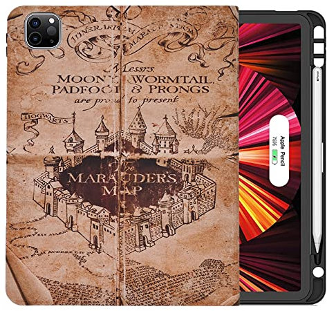 Case for iPad Air 13 (M2) 2024, iPad Pro 12.9 inch 6th/5th/4th Generation 2022/2021/2020, PU Leather Folio Stand Shell Soft TPU Cover, Auto Sleep/Wake, Magic Map Vintage