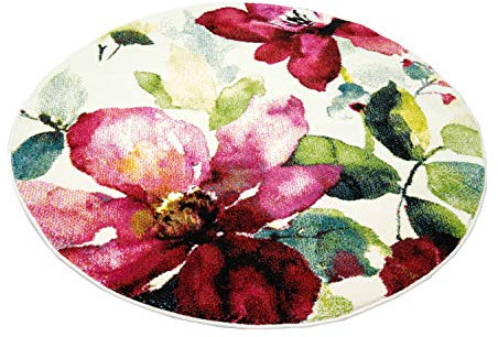 CARPETIA Designerteppich Rund Blumenmotiv Creme & Bunt Größe 120 cm Rund