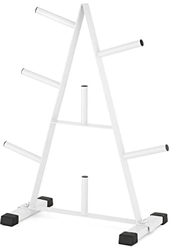 MAXXIVA® Scheibenständer weiß Hantelablage Scheibenablage Ablage für Gewichte 7 Aufnahmen Hometrainer Fitnesstraining Workout bis 140 kg