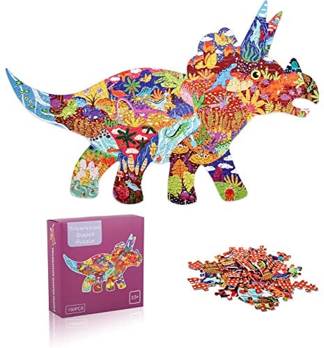 Widisun Jigsaw Puzzles for Kids 150 Pieces Triceratops Kids Jigsaws Triceratops Jigsaw That Comes to Life Preschool Educational Jigsaw Puzzles Gifts for Birthday Christmas Happy New Year