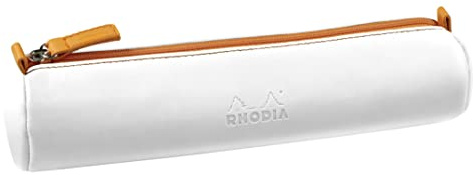 Rhodia 319047C - Schlampermäppchen Rhodiarama, rund, 21,5x5,5 cm, mit elfenbeinfarbenem Jersey gefüttert, praktisch und elegant aus Kunstleder, Weiß, 1 Stück
