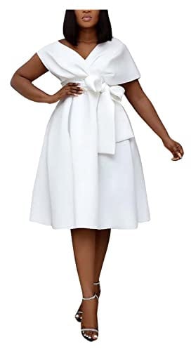 Dawwoti Women's Cocktail Dress Wedding Party Dresses High Waist A Line Rockabilly Dress for Cocktail Classy White