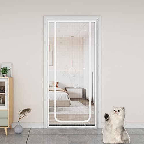 TONGha Durable Screen Door Anti-Mosquito Bugs Door Mesh Air Ventilation Door Netting with Zip Self-adhesive Door Curtain Window Protector