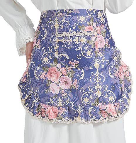 Nanxson Damen Mädchen Küchenschürze Retro Maid Kostüm Kochschürze Taillenschürze Half Schürze mit Tasche CFP001 (Blau, Eine Size)