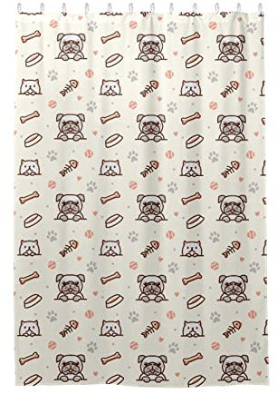 GuoChe Duschvorhang mit Mops-Motiv, für Badezimmer, wasserdicht, 122 x 183 cm