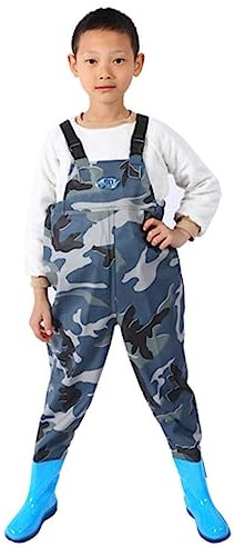 MYCHUS Wathose Zum Angeln, Wathose Für Kinder, wasserdichte, Leichte Und Atmungsaktive PVC-Wathose Zum Angeln, Mit Elastischem Taillendesign Und Stiefeln, Für Jungen Und Mädchen,Color1,30