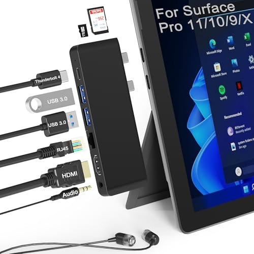 Surface Pro 11 10 9 Docking Station with 4K HDMI,USB-C Thunderbolt 4(8K Video+40Gbps+100W Power),100M Ethernet,USB3.0,SD TF Card Slot, 3.5mm Audio,Triple Display for Surface Pro 11/10/9/X Accessories