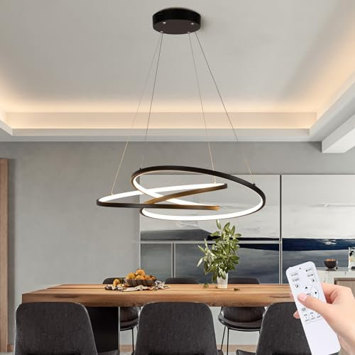 Eoodis Moderne Pendelleuchte Esstisch Hängelampe Dimmbarer Pendelleuchte mit Fernbedienung Hängeleuchte für Küche, Esszimmer, Wohnzimmer (40W Schwarze)