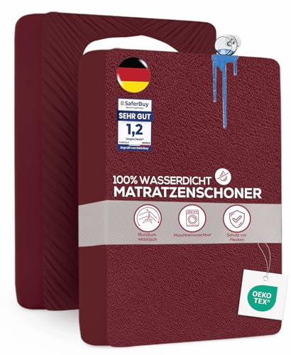 Utopia Bedding Matratzenschoner 90 x 200 x 30 cm Wasserdicht, Oeko-TEX Zertifiziert Matratzenauflage Atmungsaktive, Matratzenschutz, Rundum Elastisch Burgunderrot