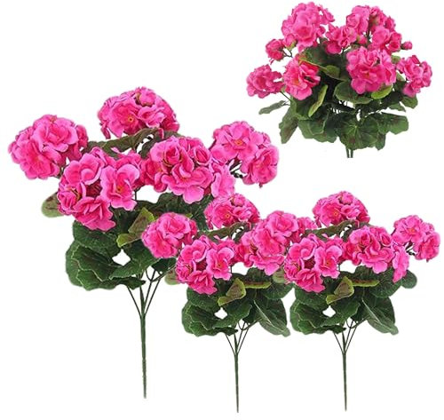 3 Stück künstliche Geranien für draußen, 14 Zoll, künstliche Seidenblumen für draußen, UV-beständig, biegsame Kunstblume, langlebige Kunstblume für die Hochzeitsdekoration, Rosa, Rot, Kunstblumen